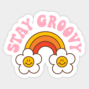 Retro rainbow and daisy with text: Stay groovy Sticker